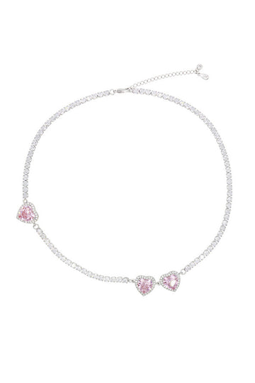 Collar Redondo Rosa con Diamantes de Imitación en Corazón